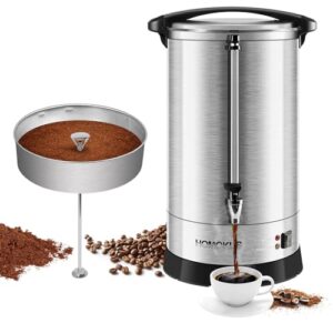 HOMOKUS Commercial Coffee Urn, 18L 120 Cup Extra Large Coffee Maker with Upgraded Internal Stage, Double Wall Stainless Steel Drink Coffee Dispenser, 1500W Quick Brew Electric Percolator for Party