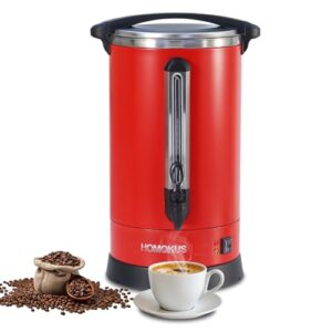 HOMOKUS Commercial Coffee Urn,120 Cup Commercial Coffee Maker,18L Double Wall Stainless Steel Large Hot Coffee Dispenser Hot Water Urn,1500W Quick Brew Electric Coffee Percolator (Red)