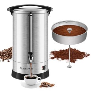 HOMOKUS Commercial Coffee Urn,14.2L 100 Cup Large Coffee Maker with Upgraded Internal Stage,Double Wall Stainless Steel Drink Coffee Dispenser,1500W Quick Brew Electric Coffee Percolator for Party