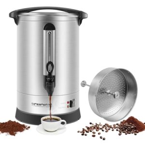 HOMOKUS Commercial Coffee Urn,14.2L Large Coffee Maker,100 Cup Double Wall Stainless Steel Coffee Dispenser,1500W Quick Brew Electric Coffee Percolator with Upgraded Internal Stage for Gathering