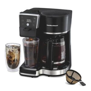 Hamilton Beach 2-Way 12 Cup Programmable Drip Hot and Iced Coffee Maker & Single Serve Coffee Machine, Glass Carafe, Auto Pause and Pour, Black (47500J)
