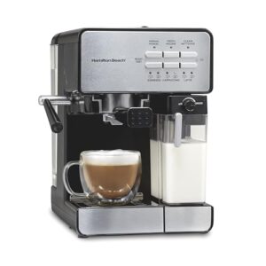 Hamilton Beach Slide and Lock Espresso Machine, Programmable Coffee Maker for Café-Quality Cappuccino & Latte, 15 Bar Pump, Milk Frother Steamer Wand, 70 oz. Removable Reservoir, Black (40750)