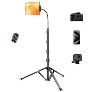 Heavy Duty Tablet Tripod Stand for iPad, 81″ Tall Tripod Floor Stand with Remote and Flexible Gooseneck, Adjustable Tablet Holder Mount for iPad mini/Air/Pro, Kindle, iPhone