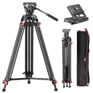 Heavy Duty Tripod Professional Video Tripod Aluminium 72inch with 360 Degree Fluid Head for Canon Nikon DSLR Camcorder Cameras Spotting Scopes