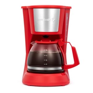 Holstein Housewares – 5 Cup Drip Coffee Maker – Convenient and User Friendly with Permanent Filter, Borosilicate Glass Carafe, Water Level Indicator, Auto Pause/Serve and Keep Warm Functions, Red