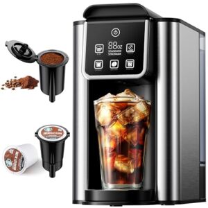Hot & Iced Coffee Maker with Bold Setting, Single Serve Coffee Maker for K Cup and Grounds, 6-14 Oz Brew Sizes, 50 Oz Removable Water Tank, One Cup Coffee Machine with Reusable Filter, Black