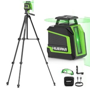 Huepar 360° Laser Level with Tripod 60in, 82Ft – 165Ft Self Leveling Laser Level with Pulse Mode, 3 Brightness Levels Rechargeable Li-ion Battery Green Line Laser Leveler Tool for DIY Project