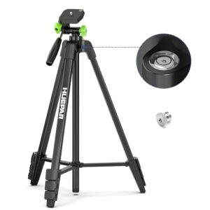 Huepar 60-Inch Lightweight Tripod Portable Adjustable Tripod for Laser Level with 3-Way Swivel Pan Head, 2 Bubble Levels, 1/4″ and 5/8″ Thread Mount for Varieties Tools, Only for Indoor Basic Work