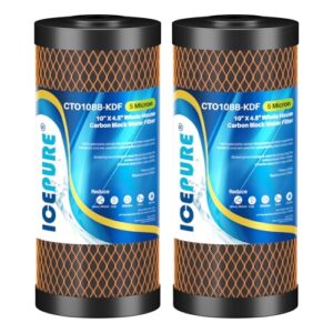 ICEPURE 5 Micron 4.5″ x 10″ CTO10BB-KDF Whole House Water Filter Coconut Shell Activated Carbon and KDF Heavy Metal Removal Water Filter Replacement for Home, 2PACK