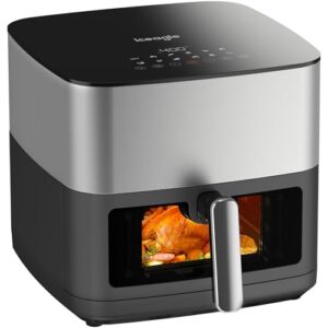Iceagle Stainless Steel Air Fryer 9 Quart – Airfryer XXL with Large Viewing Window, Dual Heating Elements, 12-in-1 Function to Roast, Bake, Broil, Defrost, Reheat, Dishwasher-Safe Parts, 1700W, Siver