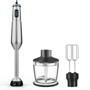 Immersion Blender 1000 Watts Scratch Resistant Hand Blender,20 Speed and Turbo Mode Hand Mixer, 3-in-1 Heavy Duty Copper Motor Stainless Steel Smart Stick with Egg Beaters and Chopper