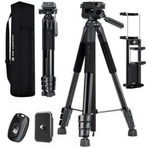 K&F Concept Camera Tripod, 68″ Lightweight Portable Travel Outdoor DSLR Tripods for Camera Phone Video Recording Tripod Stand, Cellphone Clip for Smartphone Live Streaming Vlog S254A3+BV01