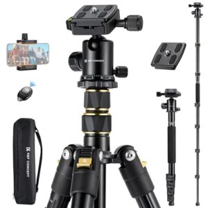 K&F Concept Camera Tripod，72″ Aluminum Tripod for Camera, Lightweight and Foldable Travel Tripod with Remote& Extra Quick Release Plate, Professional Camera Tripod Monopod for DSLR Camera and Phone.