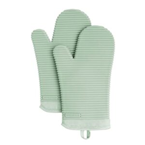 KITCHENAID Ribbed Soft Silicone Oven Mitt 2-Pack Set, 7.5″x13″, Pistachio