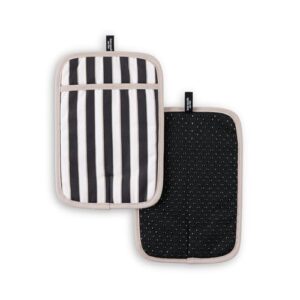 Kate Spade New York Botanical Stripe Pot Holder 2-Pack Set, 7″ x 10″, Black/Beige