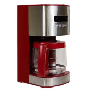 Kenmore Drip Coffee Maker – 12 Cup Programmable Cafe Machine With Glass Pot, Regular & Bold Brew, Auto Shut Off Large Water Reservoir, Reusable Filter, Kitchen Appliances For Cafeteria Barista, Red