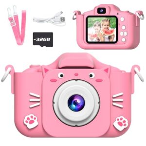 Kids Camera, Toys for Ages 3-7, Camera for Kids, Present for 3 Years+ Old Girls, Kids Camera with Cute Silicone Sleeve, 1080p Video Recording, Multi-Frame & Filter, Girl Toys, Pink