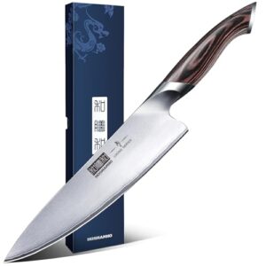 Kitchen Knife in Japanese Steel AUS-10, High-Class Chef’s Knife 8 inch Professional Cooking Knife, Non-slip Ultra Sharp Knife with Ergonomic Handle