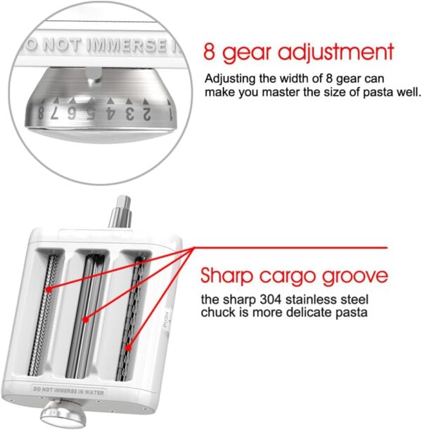 KitchenAid 3 in 1 Pasta Maker Set - Pasta Roller & Spaghetti/Fettuccine Cutter Attachments (White) - Image 6