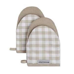 KitchenAid Gingham Mini Oven Mitt 2-Pack Set, Milkshake Tan, 5.5″x8″