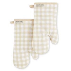 KitchenAid Gingham Oven Mitt 2-Pack Set, Milkshake, 7″x13″