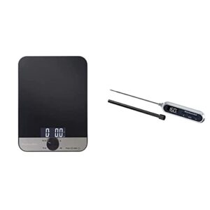 KitchenAid KQ908 Glass Surface 11 Pound Capacity Digital Kitchen and Food Scale, Black & KQ905 Rapid Response Digital Kitchen and Food Thermometer, TEMPERATURE RANGE: -4F to 482F/-20C to 250C, Black