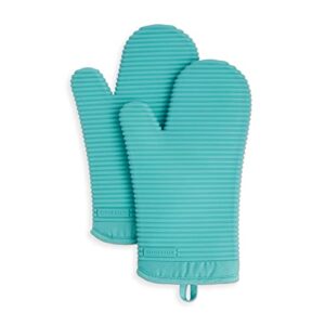 KitchenAid Ribbed Soft Silicone Oven Mitt Set, 7″x13″, Aqua Sky 2 Count