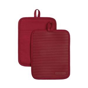 KitchenAid Ribbed Soft Silicone Pot Holder 2-Pack Set, Passion Red, 7″x9″