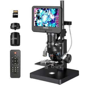 LM266S 5 Lens HDMI Digital Microscope 5000X for Adults, Lab Biological Microscope Camera with 7″ Screen for Slides, Mechanical X-Y Stage, UHD 2160P Video, Full Coin View, 32GB