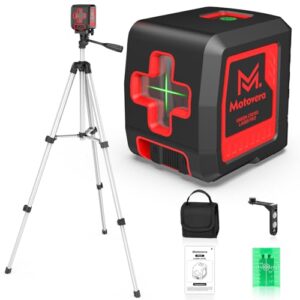 Laser Level with Tripod, 100 feet Green Cross Line Self Rotary Leveling Laser Level, 4 Brightness Adjustment, Manual Self leveling and Pulse Mode,IP54 Waterproof Battery Carrying Bag Included