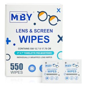 Lens Cleaning Wipes (550 Total Wipes) | Pre-Moistened Individually Wrapped Wipes | Non-Scratching & Non-Streaking | Safe for Eyeglasses, Goggles, & Camera Lens (550)