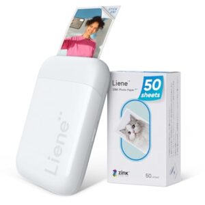 Liene 2×3” Photo Printer, Mini Instant Portable Color Mono Picture Printer Bundle 50 Zink Adhesive Paper, Bluetooth 5.0, Compatible w/iOS & Android, Small Phone Sticker for iPhone, Smartphone, White