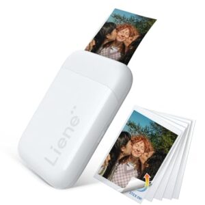 Liene 2×3” Photo Printer, Mini Photo Printer w/ 5 Zink Adhesive Photo Paper, Bluetooth 5.0, Compatible w/iOS & Android, Portable Color Mono Instant Photo Printer for iPhone, Smartphone, Pearl White