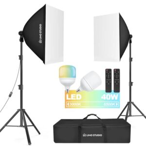 LimoStudio (LED Super Bright) 1600W Output Remote Control, 20 x 28 inch Softbox Continuous Lighting Kit, 3000K-6500K Adjustable Color Temperature, 7600 Lumen, CRI>95, Soft Box Light Diffuser, AGG3431