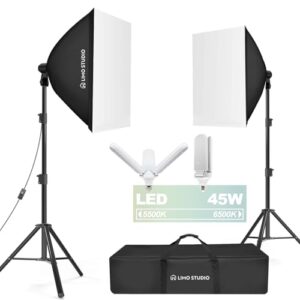 LimoStudio (LED Super Bright) 1800W Output 20 x 28 inch Softbox Continuous Lighting Kit, 5500K-6500K Neutral Day Light Color Temperature, 7600 Lumen, CRI>95, Soft Box Diffuser, 3-Leaf Bulb, AGG3427