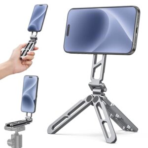 Magnetic Pocket Phone Tripod Foldable Compatible with Magsafe for iPhone 15/14/13/12 Plus Pro Max Series, MG-05 Plus Cell Phone Tripod Mount Handle Smartphone Desk Stand Travel All in One