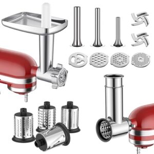 Meat Grinder & Stainless Steel Slicer Shredder Attachment for Kitchenaid Stand Mixer – Sausage Stuffer, Food Slicer, Shredder, Cheese Grater & Salad Maker by Cofun