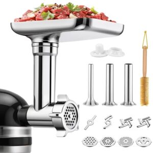 Metal Meat Grinder Attachments for KitchenAid Stand Mixer, Mixer Attachment for KitchenAid, Meat Grinder, Sausage Stuffer, Silver(Machine/Mixer Not Included)