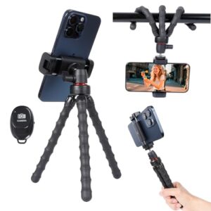 Mini Cell Phone Tripod, 3 in 1 Flexible Phone Tripod with Wireless Remote for Video Recording Vlogging Selfie, Portable Small Tripod Stand Compatible with iPhone, Samsung, 4.7”-7” Phones