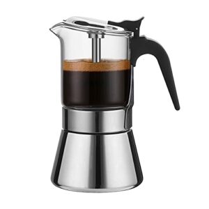 Moka Induction Stovetop Espresso Maker With Pressure valve,Crystal Glass-top & Stainless Steel Esprosso Moka Pot,240ml Classic Italian Coffee Maker