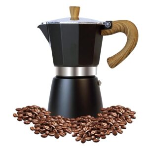 Moka Pot Espresso Coffee Maker and Manual Coffee Bean Grinder, 300ml-6 Cups Espresso Maker, Easy To Use And Clean, Camping Home Use,Suitable For Mocca Puccino Coffee (Black)