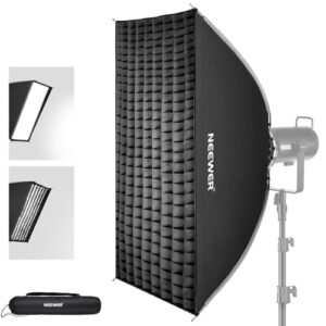 NEEWER 24″x35″ Quick Setup Foldable Rectangular Strip Softbox Bowens Mount with Diffusers/Honeycomb Grid/Bag, Compatible with Godox Aputure 120d Video Lights Q4 Studio Flash Strobes, NS16S