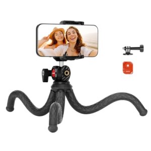 NEEWER Camera Tripod with Remote, Mini Flexible Vlog Phone Tripod Stand with Action Camera Mount Adapter, Hidden Phone Holder & Cold Shoe Compatible with iPhone Hero13 12 11 10 9, Max Load 4.4lb, TP34