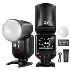 NEEWER Z2-C 2.4G TTL Round Head Flash Speedlite Compatible with Canon Cameras, Studio Photography Light, 76Ws 1/8000s HSS, Diffuser, 2 Modeling Lamps, TTL/M Toggle Key, 3000mAh, 600 Full Power Flash
