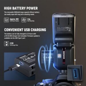 NEEWER Z880-C 2.4G 76Ws TTL Camera Flash Speedlite Compatible with Canon, Upgraded UI, Adjustable Modeling Lamp, TTL/M Quick Switch TCM Key, 1/8000s HSS 7.2V/3000mAh Battery 600 Full Power Flash