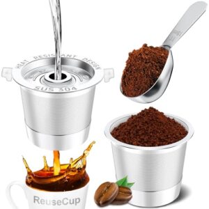 NESSUS 2 Pack Reusable K Cup for Keurig 1.0, Stainless Steel Refillable K Cups for keurig, Metal K Cups Coffee Pods for keurig with Heat Resistant Handles and Coffee Scoop,1-Stream Filters, NO BPA