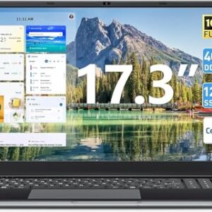 Naclud 17.3 Inch Laptop Computer, Windows 11 Laptops with Celeron I3 Processor, 4GB DDR3 128GB SSD, 60800mWh Battery, FHD IPS Display, HDMI, Type-C, Numpad, 5G WiFi, BT4.2, for Business and Students