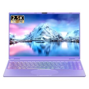 New 16″ Purple Laptop,Ultra-Narrow Bezel 2.5K QHD IPS (2560×1600), In tel N95 (3.4GHz), 16GB RAM 512G SSD,Color Backlit KB, Face Unlock, USB-C/HDMI/WiFi/BT,Win 11 Pro, for Business Study Entertainment