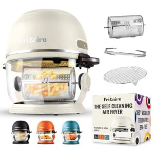 Non Toxic Air Fryer™ – Glass AirFryer 5 Quart w/ 360 Visibility, Self-Cleaning, 400F Vortex Air Fryer for Even Cooking, BPA-Free Teflon Free, 6-in-1 Functions, Rotisserie, Roast, Bake, White