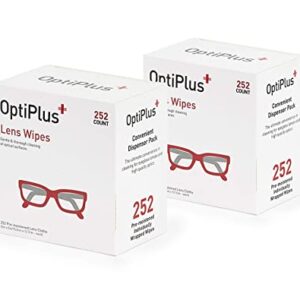 OptiPlus Eyeglass Lens Wipes l Pre-Moistened l Cleaning Wipes for Glasses, Smart Phones, Optical Lens, Goggles, and Watch Screen l Quick-Dry & Scratch-Free | 252 Count (504 Count (Pack of 1))